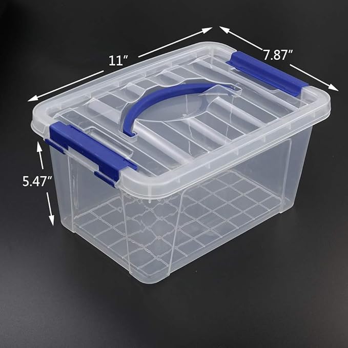 6 L Plastic Storage Box, Clear Boxes with Handles Set of 6
