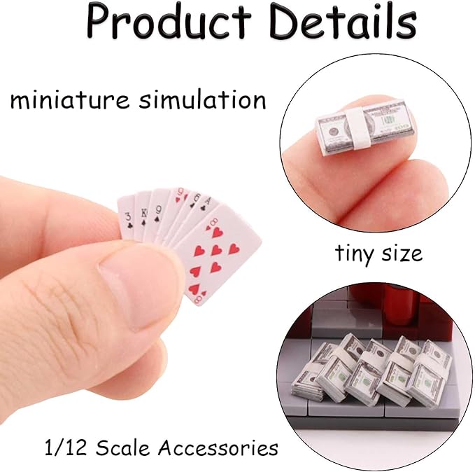 FTYHXP Miniature Doll Accessories 400Pcs 1:12 Scale Mini Money Miniature Playing Card Mini Wine Bottles Set Model for Tiny Doll House Accessories,Action Figure Scene Props,DIY Craft Projects