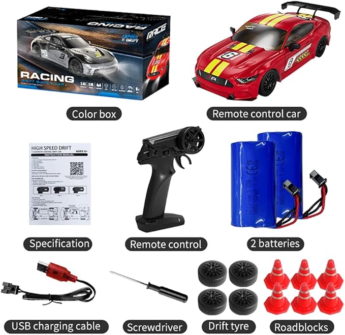 KF28 1/16 Scale Drift RC Car with Full Proportional RTR 2.4GHZ Remote Control and APP Control Speed Racing Cars (Red)