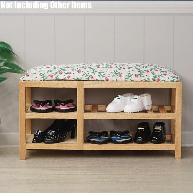 Odoria 1/12 Miniature Shoe Ottoman Bench Shoe Rack Dollhouse Furniture Accessories