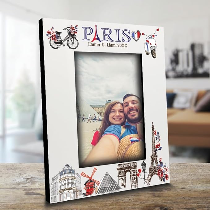 BELLA BUSTA-Personalized Europe Travel Picture Frame– Custom Paris Photo Frame with City & Country-Honeymoon, Vacation, Adventure, Favor Keepsake (Paris (5x7 Vertical))