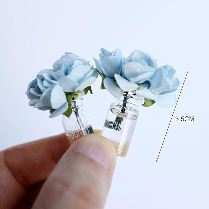 Miniature Glass Vase Set, Dollhouse Accessories, 1:12 and 1:8 Scale, Colorful Flower Bottle Decoration (Pink)