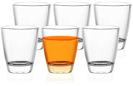 QUAFFER Mini Shot Glass (Set of 6) – Elegant Classic Shot Glasses 1 oz – Classic Whisky Vodka Tequila Sherry Brandy Cordial Mini Snifters Glasses - Perfect for Parties, Bars, Events, Home Bar