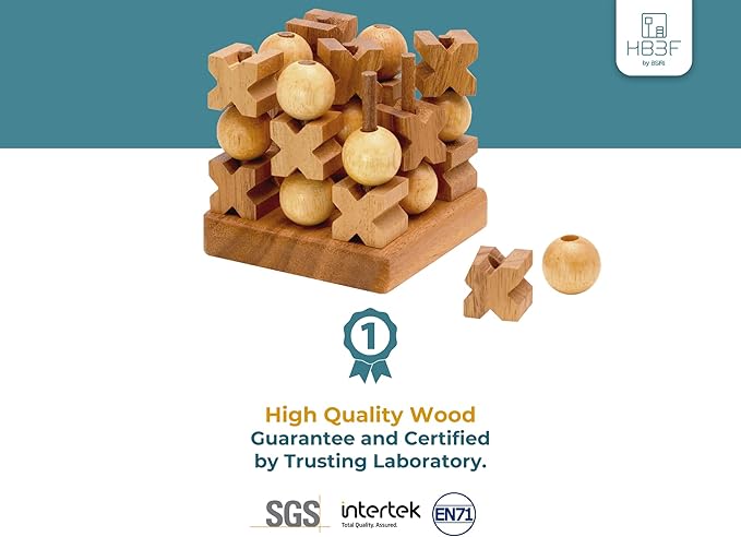 BSIRI 3D Wooden Tic Tac Toe Rustic Coffee Table Decor Unique Gifts for Special Occasions Fun for All Ages in Strategic Game Night Family Games