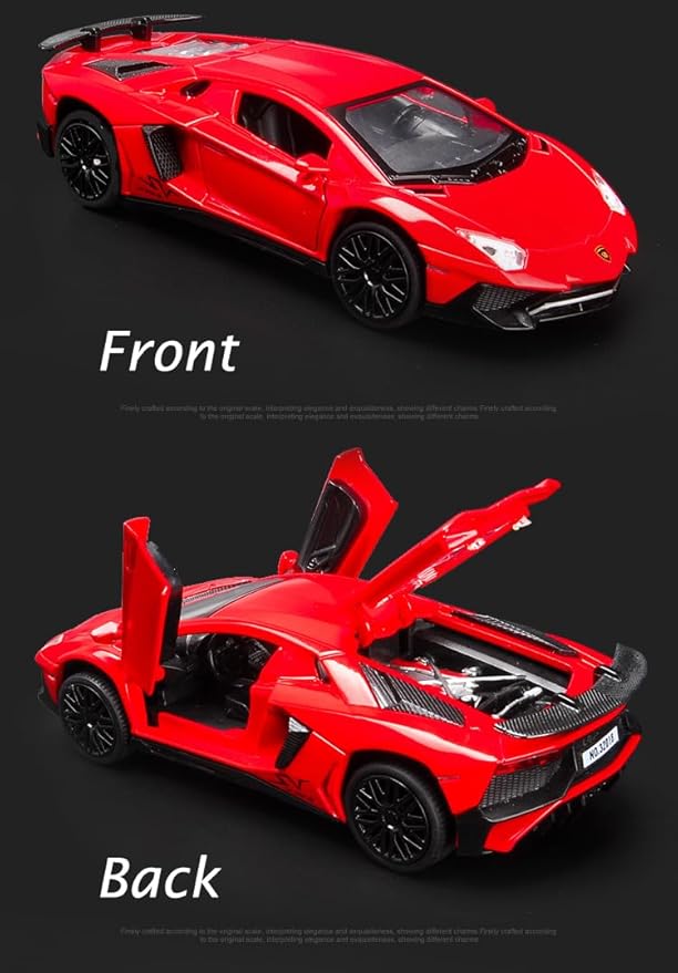Toy Car Model Red Aventador Pull Back Vehicles Diecast with Light & Sound