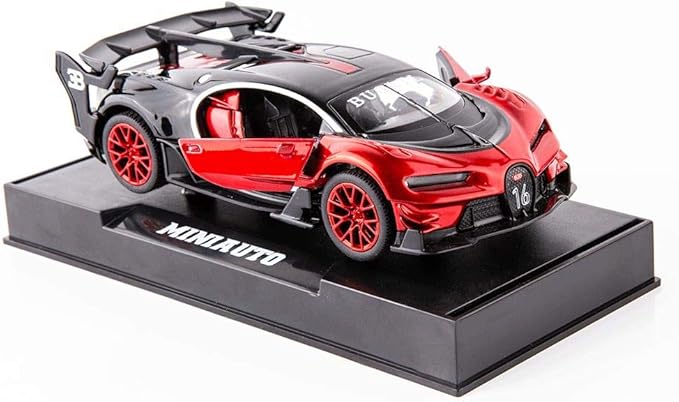 BDTCTK Bugatti Vision GT Supercar 1/32 Zinc Alloy Die Casting Pull Back Car Model Toy Sound and Light for Boy Girl Gift （red）