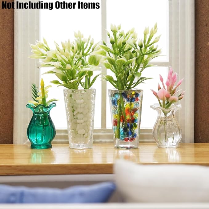 Odoria 1/12 Miniature Potted Plants 2Pcs and Flower in Vase 5Pcs Dollhouse Decoration Accessories