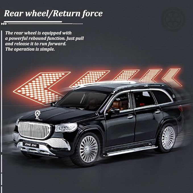 1/24 Scale Benz GLS600 SUV Toy Car, Zinc Alloy Diecast Car Model with Sound Light and Pull Back Function, Collectible Children's Toy Vehicles for Boys Adults Gift
