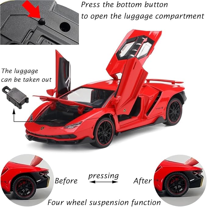 Toy Cars Model Lambo Sports Race Car 1/24 Red Alloy Collectible Diecast Vehicles with Sound and Light