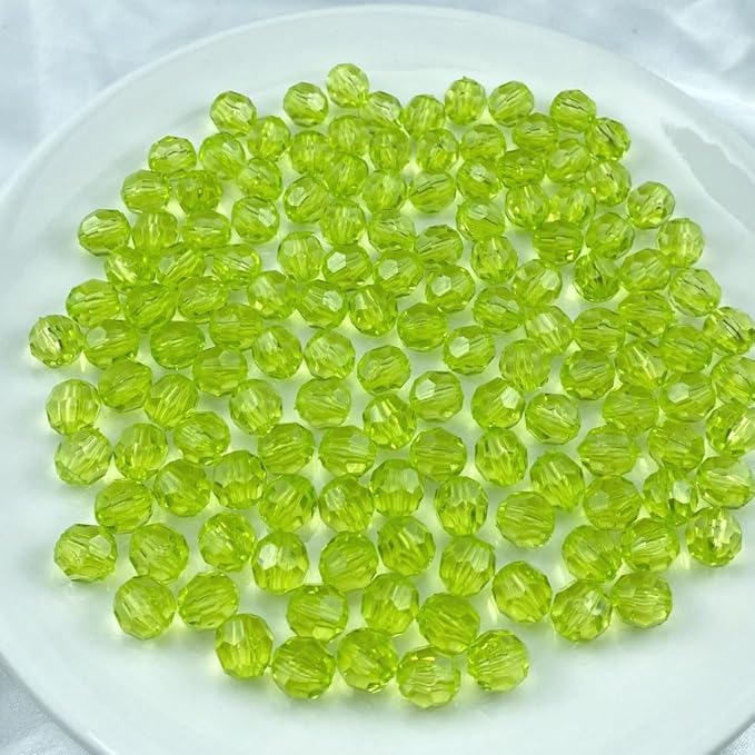 Jmassyang 200 Pieces 10mm Acrylic Round Faceted Beads Loose Crystal Plastic Spacer Beads Colorful with Hole for Jewelry Making DIY Bracelet Necklace Earring Keychain(Light Green)