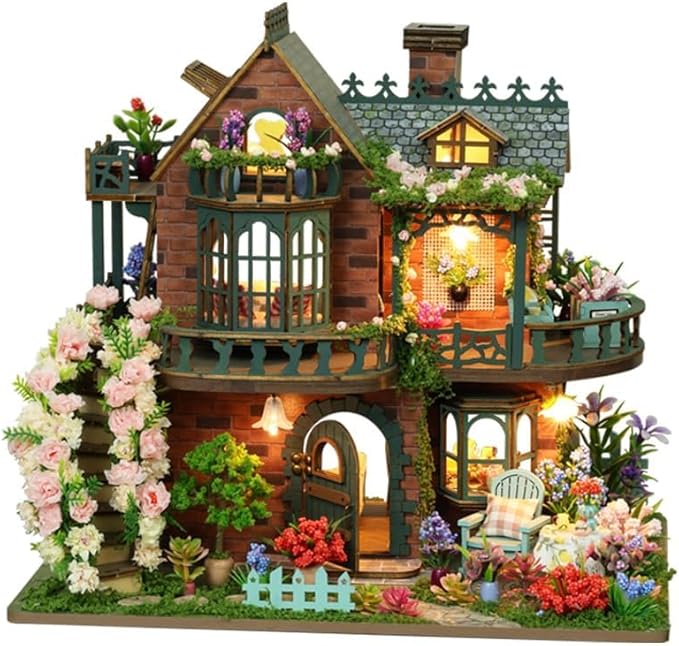 DIY Miniature House Kit with LED Lights, Fairy Garden Mini House Building Kit for Adults, Creative Crafts for Christmas & Birthday