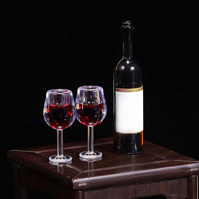 Garneck 18pcs Mini Red Wine Bottles & Glasses Set: 1/12 Tiny Cocktail Bottles Goblet Cups Model for Dollhouse Decoration Micro Photography Props Kitchen Accessories