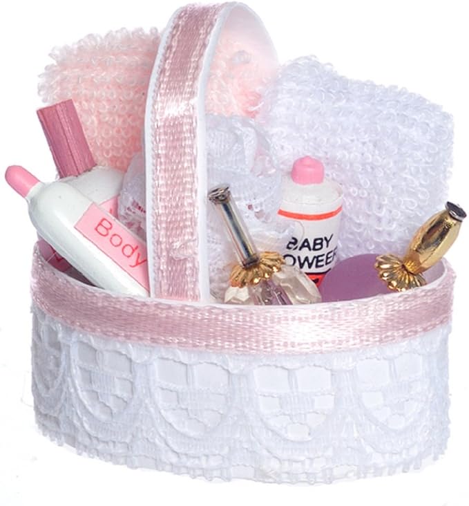 Dollhouse Miniature Pink Bath Accessory Basket