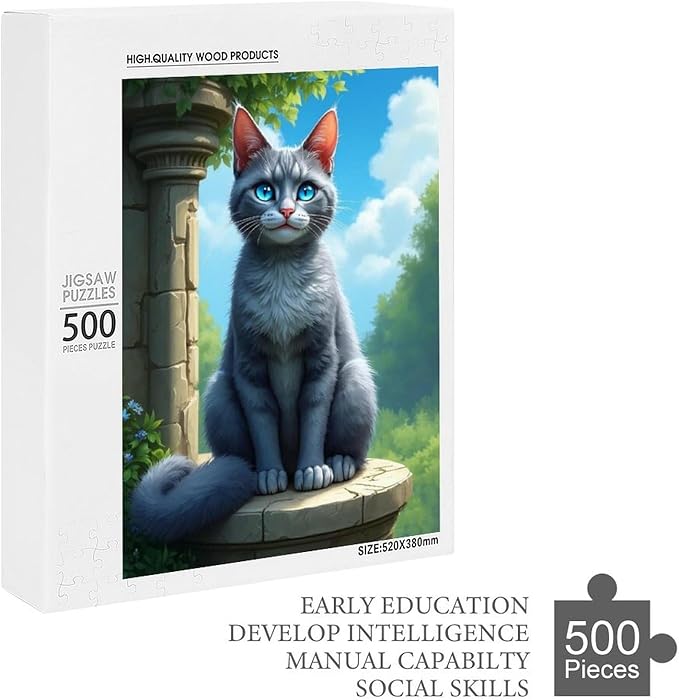Jigsaw Puzzles for Adults 500 Piece - Cute Russian Blue Cat Animal Themed Wooden Puzzle,Puzzle Games,Stress Relief Games,Funny Puzzles，Unique Gifts for Wall Art，Family Puzzles，Educational Games