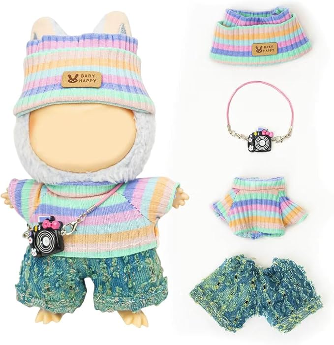 Clothes for Lububu 17cm Dolls(NO Doll) for Lububu Doll Outfits with Accessories Suit for Lububu Cute Stylish Dress Up Set Grey Pants