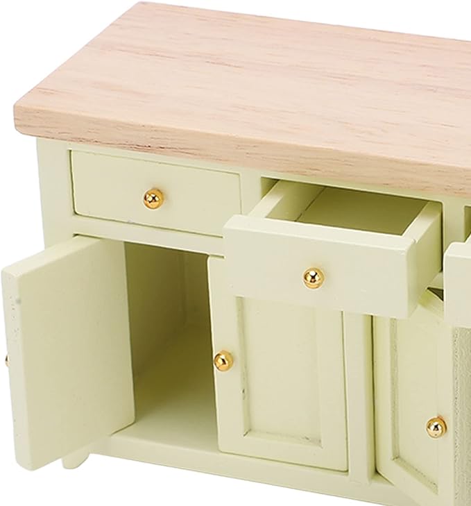 1:12 Scale Wooden Dollhouse Cabinet, Miniature Birch Storage Furniture for Living Room and Kitchen, Doll House Toys (Cream Color)