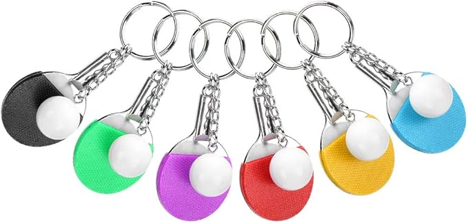 6Pcs Keychain Mini Table Tennis Racket Keyring Portable Creative Pingpong Keyfob Cute Key Rings Keychain Pendant Fit for Great Gift Bag Hangings Bag Ornament