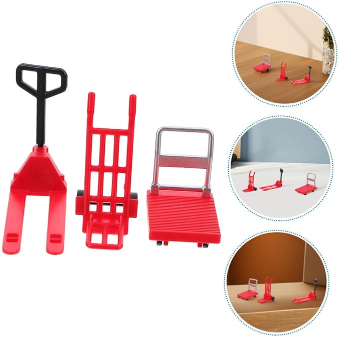 VICASKY 3sets Miniature Construction Tool Models Platform Trolley and Forklift Cart for Boys and Girls Learning Play Realistic Miniature Moving Props for Interactive Fun