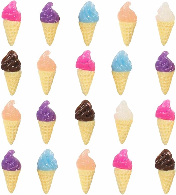 Dollhouse Miniature Food, Cute Mixed Colorful Ice Cream Cone Figures Toys Mini Resin Foods Trinkets for Pretend Play Kitchen Cooking Game & Doll House Decor (Mixing Colors, 20pcs)