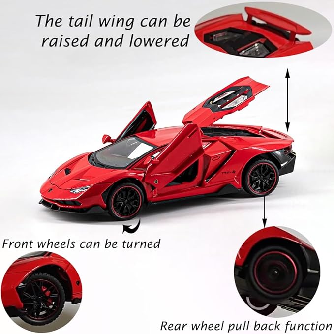 Toy Cars Model Lambo Sports Race Car 1/24 Red Alloy Collectible Diecast Vehicles with Sound and Light