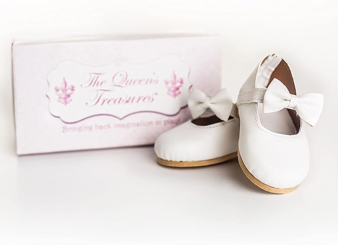 The Queen's Treasures 18 Inch Doll Clothing Shoes, White Dress Shoes with Bow Detail & Authentic Shoe Box, Compatible for Use with American Girl Dolls and Clothes