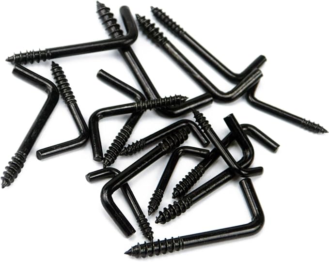 BJUTYEU 5 Sizes of Spiral L-Shaped Bolts; Coat Hooks; Key Jewelry Hangers, 85 Pieces Set, zinc Plated Black self-Tapping Screws Hooks, Suitable for Home/Workplace/Office
