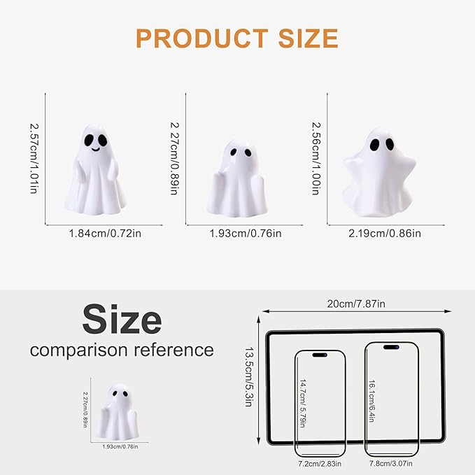50Pcs Mini Resin Ghost Figurines,Cute Halloween Decorations,Tiny Ghosts for Vase Filler,Tiered Tray,Table Centerpiece & Party Favors (Miniature Home Decor) (50Pc Resin Ghost)