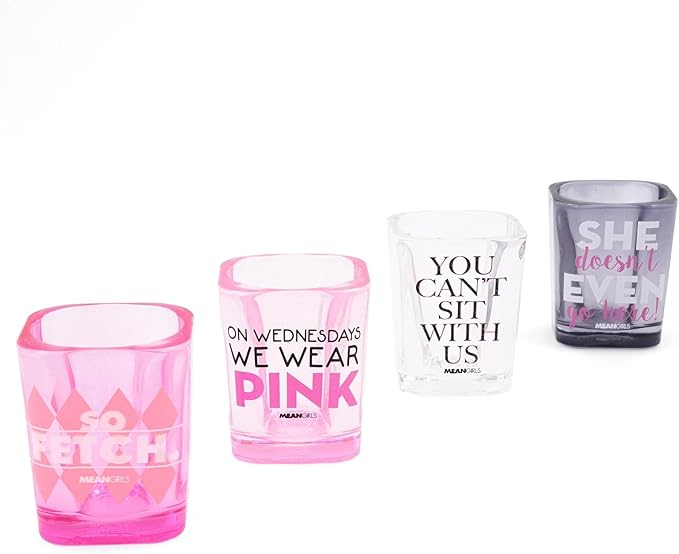 Silver Buffalo Mean Girls Quotes Mini Shot Glasses, Set of 4 | Home Barware For Liquor and Beverages | Each Holds 2 Ounces