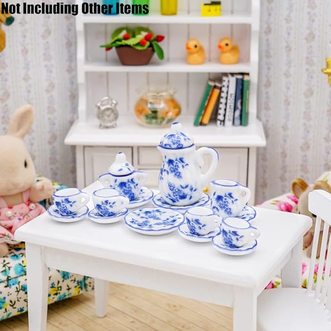 Odoria 1/12 Miniature Porcelain Tea Set 15Pcs Dollhouse Decoration Accessories, Grapes