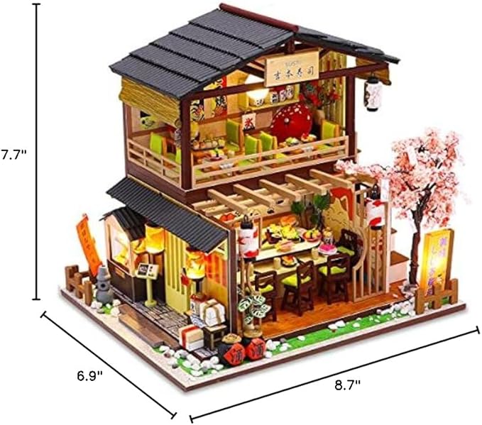 GuDoQi DIY Miniature Dollhouse Kit, Tiny House kit with Furniture, Miniature House Kit 1:24 Scale Japanese Style Shop, Great Handmade Crafts Gift for Birthday Christmas Day