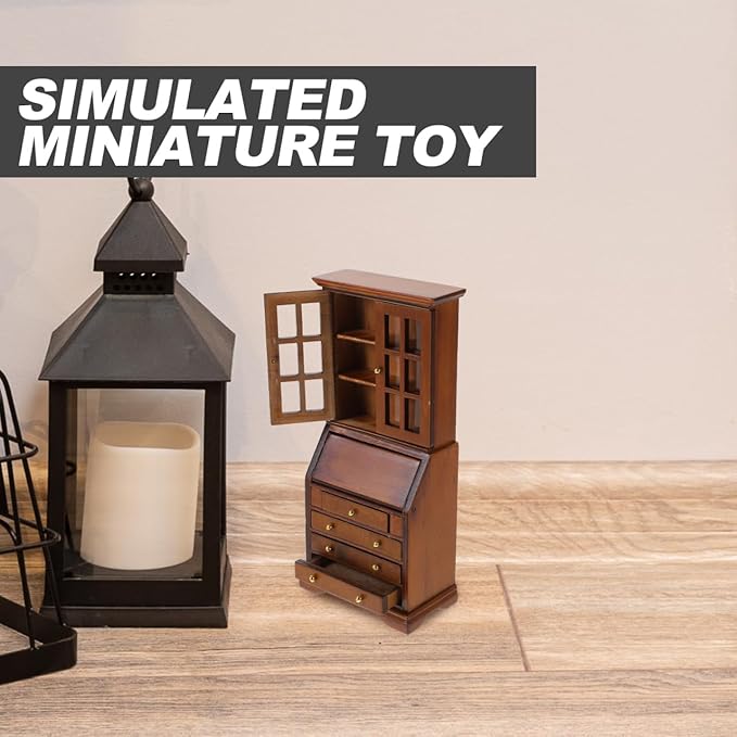 1:12 Scale Dollhouse Miniature Wooden Bookshelf Cabinet Mini Wood Drawer Cabinet Storage Shelves Furniture Cupboards for Dollhouse Accessories Mini Library Bedroom Decoration