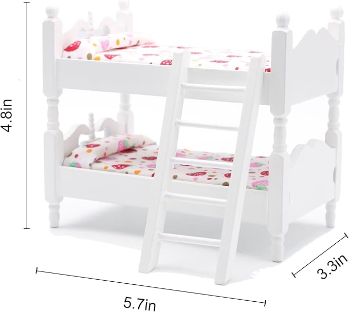 Z MAYABBO Wooden Dollhouse Furniture of Baby bunk Bed with Ladder for Miniature Dollhouse Accessories - 1/12 Scale