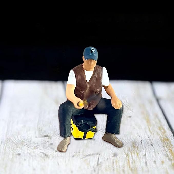 1/64 Scale Fishing Figure Tiny People Model Craft Photography Props Novelty Scene Artwork Mini Landscape Accessories Ornament, Sit Fishing