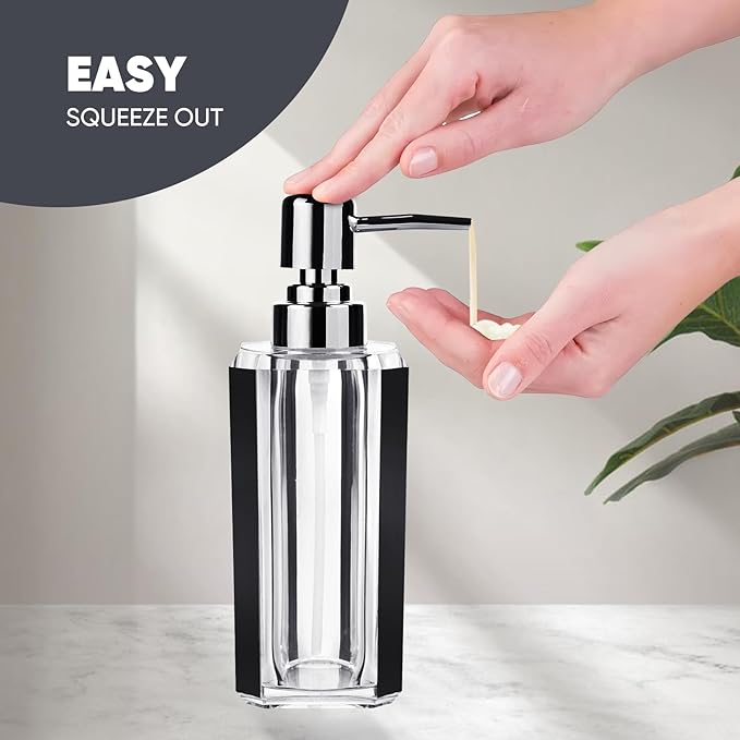 4 Piece Premium Acrylic Bathroom Accessory Set, Hand Sanitizer Bottle, Lotion Can Bathroom Suit, Separate Bottle Soap Box, Mouthwash Cup, Toothbrush Cup(Brushed Black)