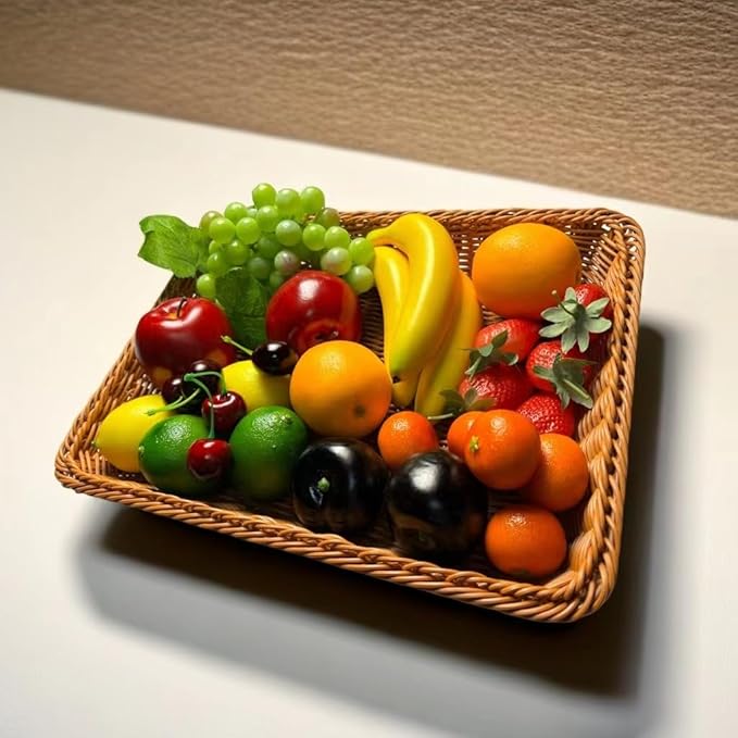 27pcs Fake Mixture Fruits for Home Decor Artificial Fruit Decorations Faux Artificial Lemon Grapes Banana Orange Red Apple Black Plum Fake Strawberry Plastics Cherry