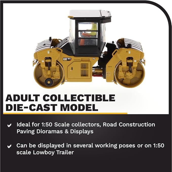 Diecast Masters 1:50 Scale Caterpillar CB-13 Vibratory Compactor with Enclosed Cab | High Line Series Cat Trucks & Construction Equipment | Model 85595