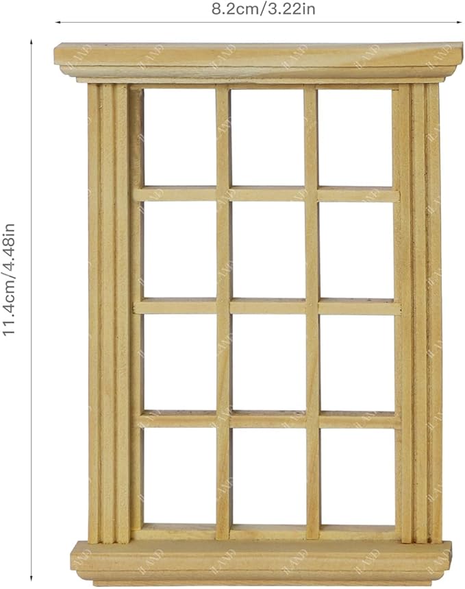iLAND 1/12 Scale Accessories of Dollhouse Windows 4pcs, Solid Wood DIY Dollhouse Building Supplies, Complete Classic Miniature Windows Kit w/Wooden Frame & Acrylic Panel