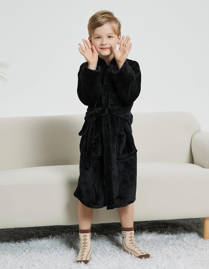 Boys Fleece Robe Hooded Toddler Soft Bathrobe Pajamas Sleepwear for Kids Girls 2-16 Years