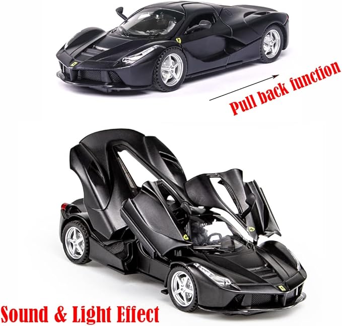 Alloy Collectible Black Race LaFer Pull Back Vehicles Diecast Cars Model with Lights and Sound
