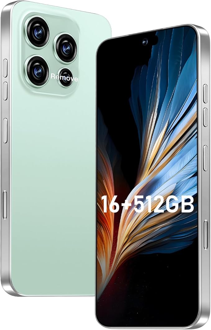 OEJBK 16PROMA X Smartphone New Upgrade 16GB+512GB/6.99" Display 68+108MP Zoom Camera,Tempered Glass Finish, 7000mAh Android 14 Smartphone (Green)