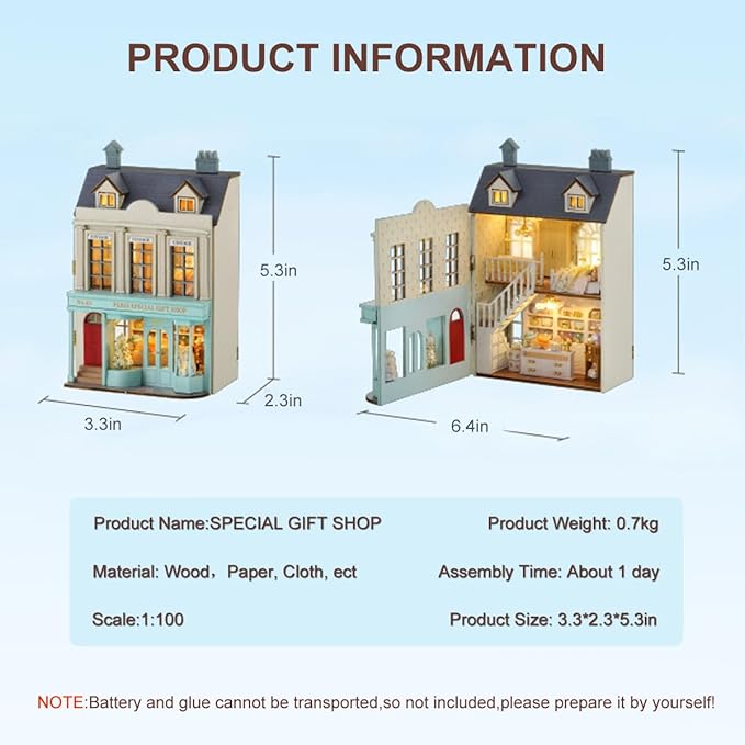 DIY Miniature House Kit, CUTEROOM Wooden Dollhouse Kit Mini House Making Kit with Furnitures, DIY Dollhouse Kit Birthday Gift for Women (Gift Shop)