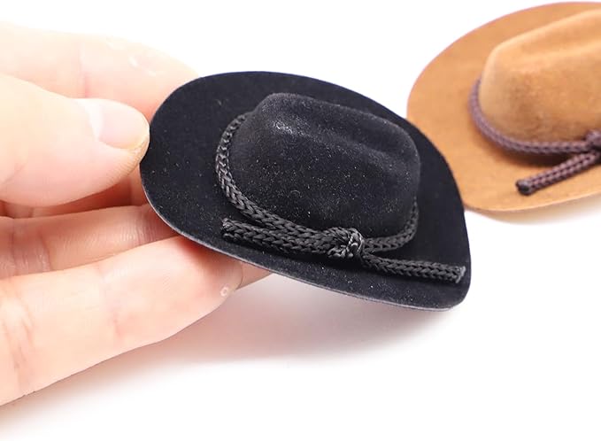 Dollhouse Cowboy Hat, Miniature Cowboy Hat, 1:12 Scale Miniature Soft Cowboy, Mini Hat, American Old West Hat, for Dollhouse Craft Supplies (2PCS) (Black)