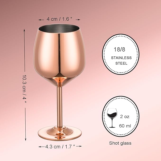 UNISWEET Shot Glasses, 2 oz Shot Glass Set, Stainless Steel Shot Glasses, Mini Wine Glass Perfect for Tasting Brandy,Suitable for family dinner party, party supplies, bar tools, gifts(set of 2)