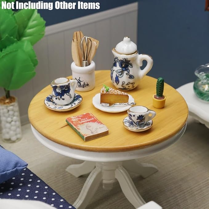 Odoria 1/12 Miniature Porcelain Tea Set Plates and Silverware Kitchen Utensils Dollhouse Accessories, Blue