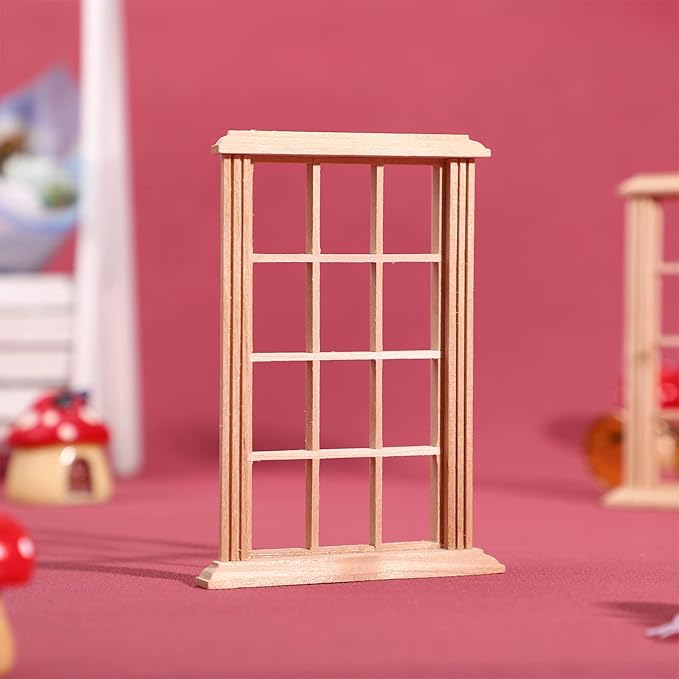 Angoily 1: 12 Scale Dollhouse Windows, 8 PCS Dollhouse Furniture Simulated Twelve Lattice Miniature Wooden Frame Photograph Props, Doll House Windows Model, DIY Bedroom
