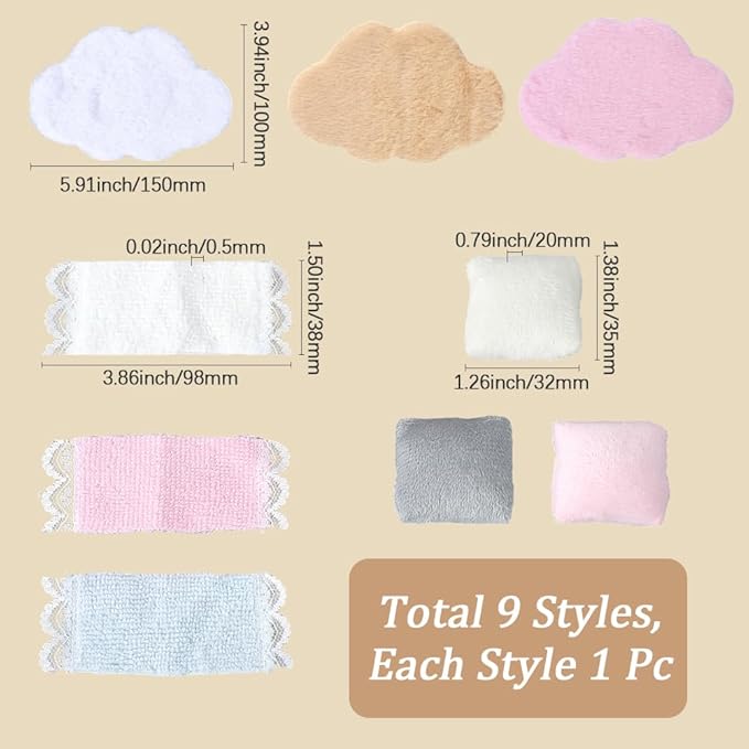 GORGECRAFT 3 Sets Miniature Carpet 3pcs Dollhouse Pillow 3pcs Dollhouse Towels Mini Doll House Decor Polyester Fluffy Miniature Doll House Cloud Rug for Furniture Decoration Bedroom