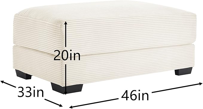 mikibama Corduroy Upholstered Ottoman Bench for Living Room,46" x 33" Sofa Ottomans,Modern Sofa Stool,Serves as Extra Seating Bench in Bedroom,Entryway (Cream White, Ottoman)