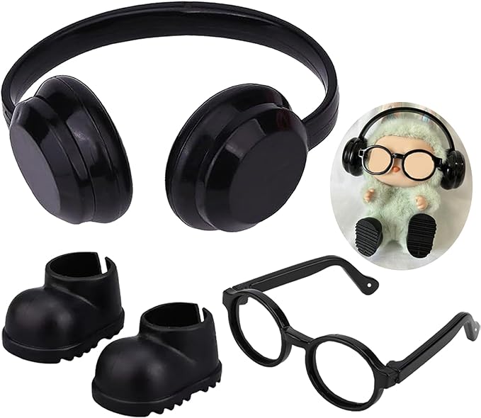 sunla Doll Shoes and Glasses and Headphones for 17cm Doll, Mini Doll Clothes Decorative Set Accessories-Style 1