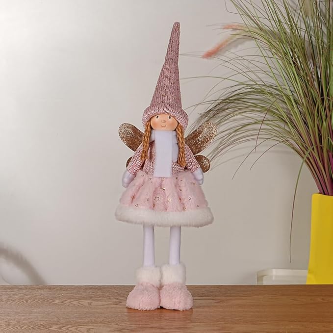 Dedrian11 Christmas Indoor Decor Fabric Angel Doll, Festive Elf Figurine with Whimsical Charm,Ornament & Gift for Women, Christmas Tree Decor & Home Accent (Pink)
