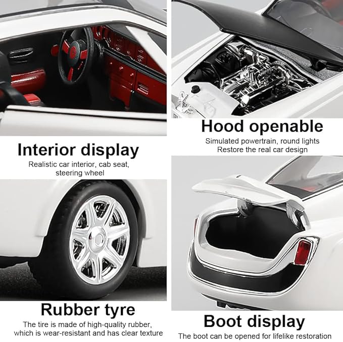 EROCK 1/24 Rolls-Royce Sweptail Toy Car Alloy Diecast Collectible Model Car for Kids Gift, Pull Back Toy Car with Sound and Light, Classic Double Door, Car Logo Can be Folded